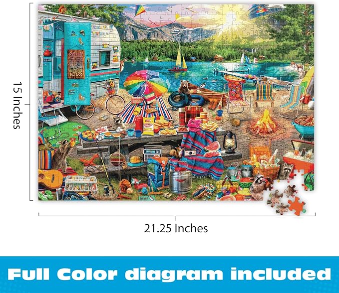 Buffalo Games Aimee Stewart - Family Campsite - Look Closer - 500 Piece Jigsaw Puzzle - 21.25 x 15 in - Hidden Images - Reference Poster - Adult Puzzles