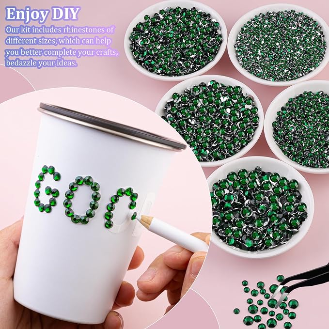 25000Pcs Resin Rhinestones for Crafting, Emerald Green 2-6mm Mixed Sizes Non Hotfix Flatback Gems with 1Pcs Glue, Bedazzling Crystal for DIY Craft Clothing Mugs Tumblers Shoes Fabric Decor Nail Art