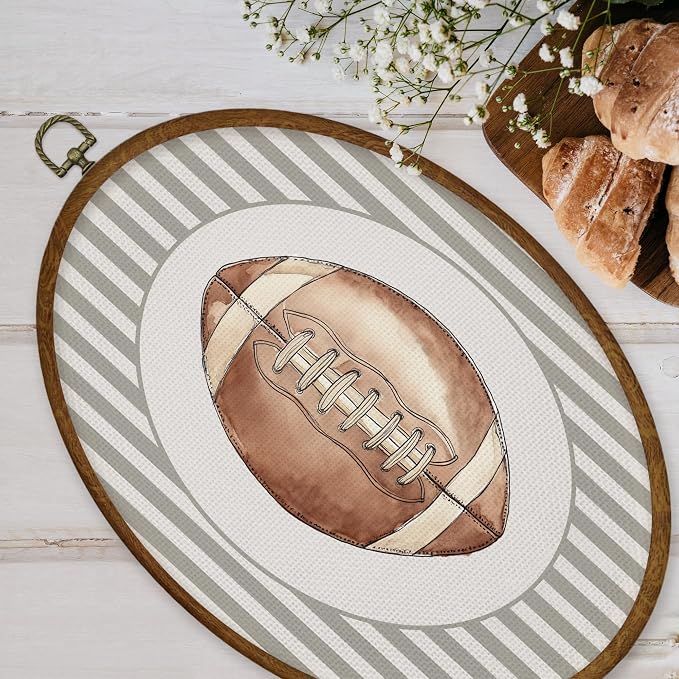 WULQYING Football Nursery Wall Art Decor, Sports Nursery Boys Room Oval Framed Canvas Art Prints, Sport Lover Gift Wall Hanging Decor for Kids Boys Room Bedroom Playroom, 8.5x11.3 Inches