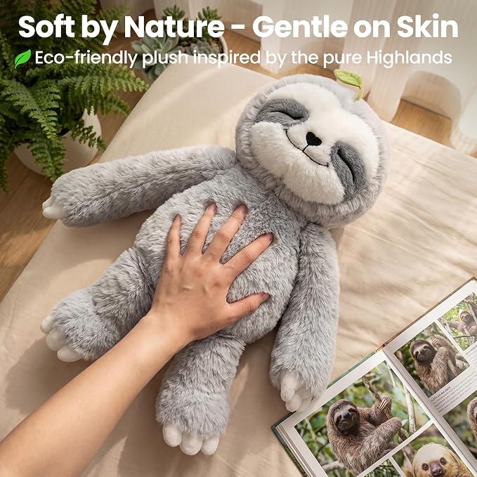 Mewaii 4 Lbs Weighted Stuffed Animals with Heating Pad- Heavy Belly & Limbs, 20" Sloth Heated Plush for a Realistic Hug, Super Soft Fluffy Plush Toy for Kids