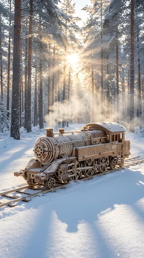 Wood Trick Grand Traveler 246 Wooden Train Set w/Railway - Rides up to 20ft - 16x4″ - Locomotive Model Kit - 3D Wooden Puzzles for Adults to Build - Engineering DIY Models for Adults to Build
