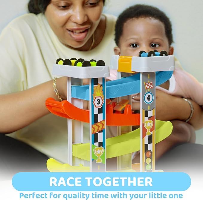 lalalark Toddler Toys for 18M+ Boy and Girls, Race Track Car Ramp Toy with 4 Cars and Multiple Parking Spaces, Birthday Gifts for Baby Toddler Kids Indoor Outdoor