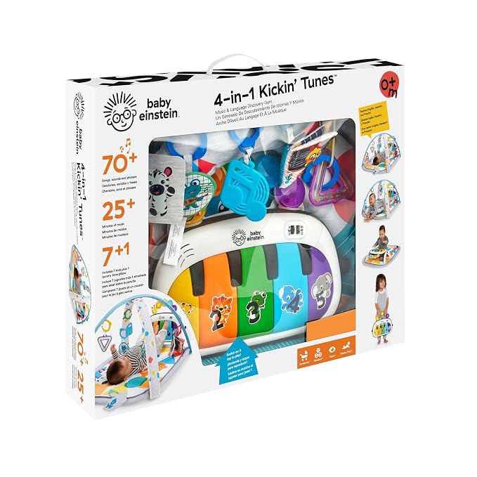 Baby Einstein 4-in-1 Kickin' Tunes Music and Language Play Gym and Piano Tummy Time Activity Mat
