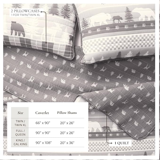 Great Bay Home Lodge Quilt Set - 3-Piece King/California King Size Rustic Bedding Set - Lightweight, All-Season, Reversible Bedspread (Rustic Landscape Grey)