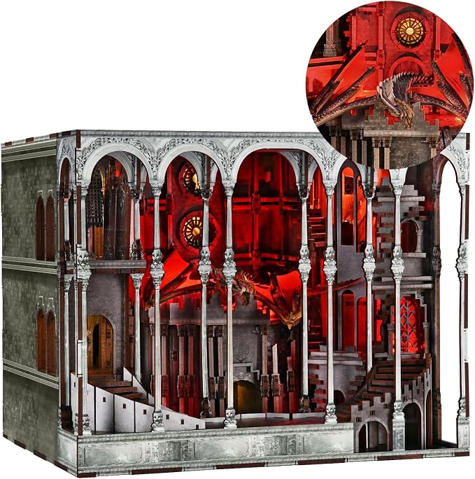 CCCDF Ember Castle Book Nook Kit,3D Wooden Puzzle DIY Miniature House for Adults,LED Bookshelf Decor Insert Craft Model Building Kit,Unique Gift for Family Friends