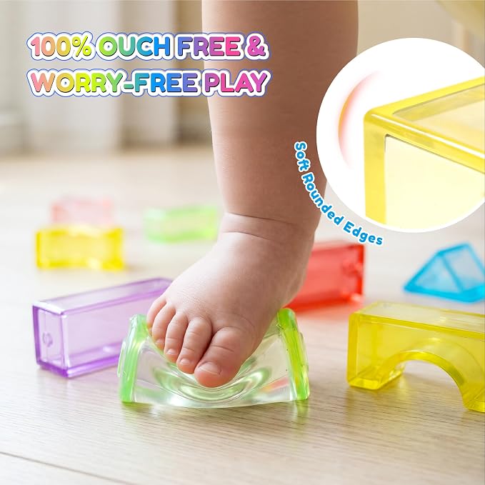 Gummy Bloc 33PCS Sensory Building Blocks for Toddlers,Soft Squishy Montessori Stacking Toy, House Garden Theme, Squeezable & Stretchable Fidget Blocks for Creative Play,Educational Preschool STEM Toy