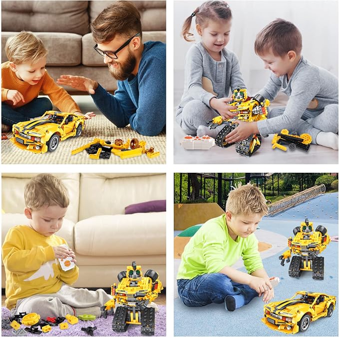 Sciencow 2-in-1 Build a Robot Kit, Remote & APP Controlled Robotic Building Blocks Toys STEM Projects for Kids Ages 8 9 10 11 12 13 14,Chirstmas Birthday Gift for Boys (RC Car)