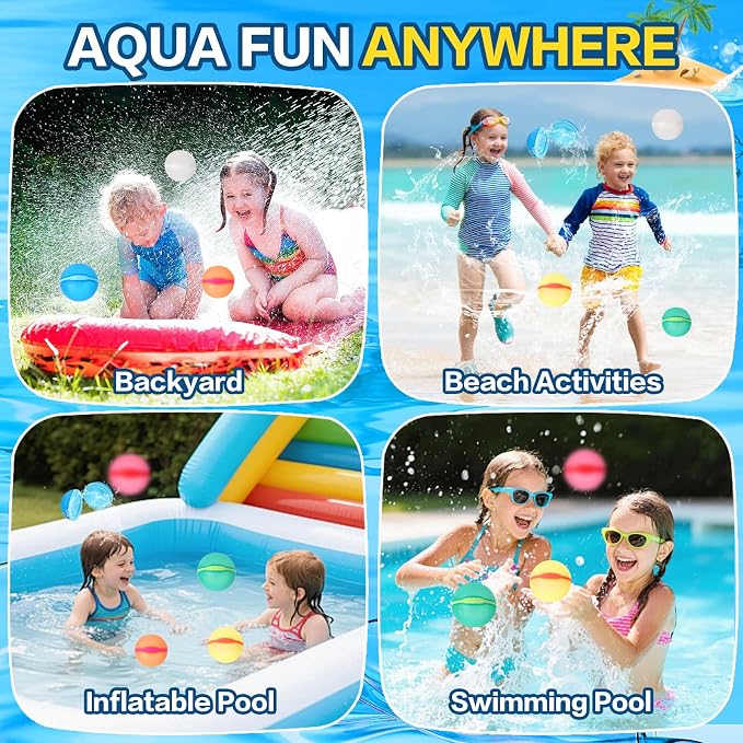 Reusable Water Balloons Refillable for Kids: Soft Silicone Material Self Sealing for Outdoor Activities - Summer Pool Beach Water Bomb for Boys Girls 3-12 Years (12Pack)