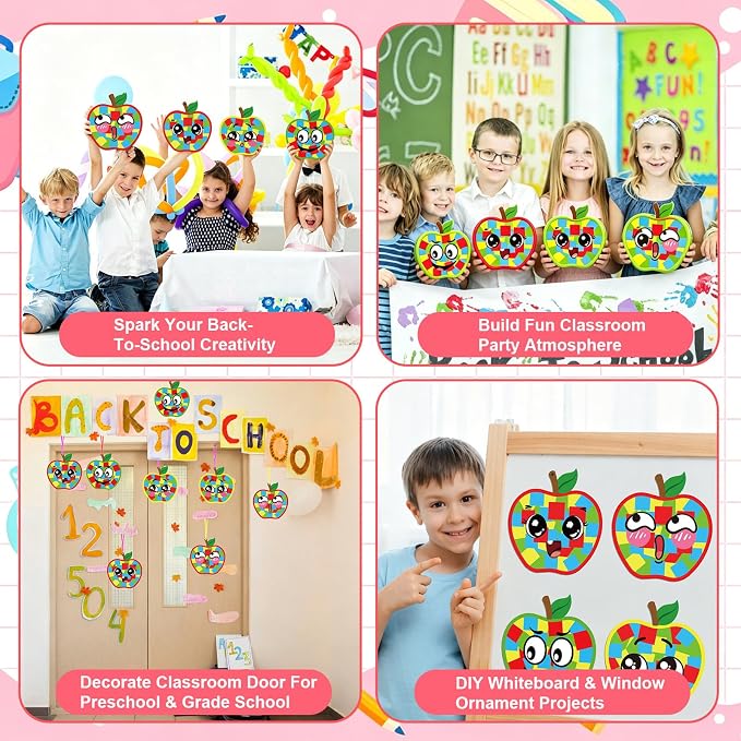 Fennoral 24 Pack Apple Crafts for Kids Make Your Own Back to School Apple Suncatchers with Emotion Stickers DIY Art and Craft Classroom Ornaments for First Day of School Activities Fall Party Decor