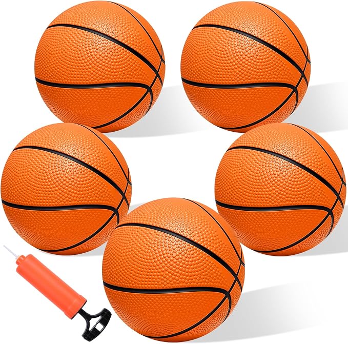 Iyoyo Mini Basketball Set - 5 Pack 6" Small Balls with Pump, Over The Door Mini Hoop Replacements, Toy for Toddlers, Kids, Teenagers, Pool, Indoors, Outdoors
