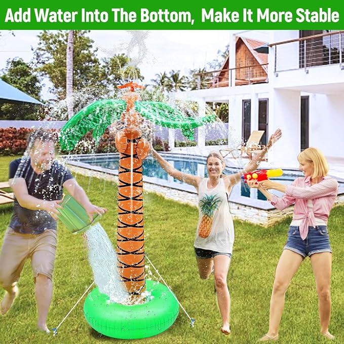 61" Inflatable Palm Tree Backyard Sprinkler for Kids, Spray Water Pool Toy Inflatable sprinkler for yard Outdoor Hawaiian Party Coconut Tree for Lawn Sprinkler for Boys Girls Backyard Beach Games Toys