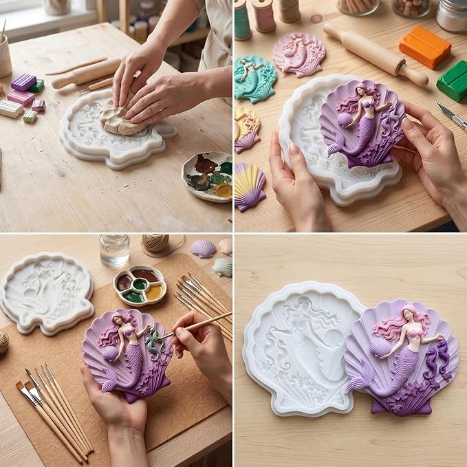 Seashell Silicone Mold Shell Mermaid Seahorse Polymer Clay Molds for DIY Craft Epoxy Resin Casting Polymer Clay Tools Crafts Air Dry Jewelry Making