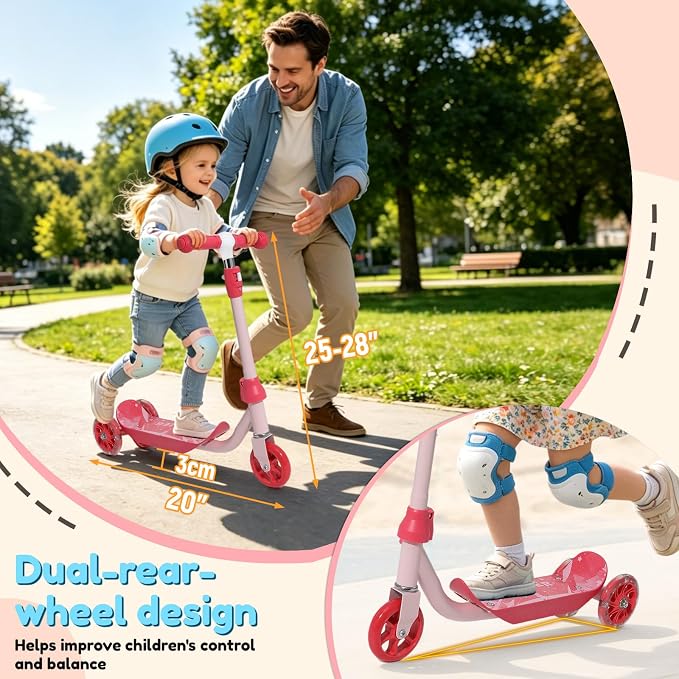 Three Wheel Scooter for Kids 2-5, Light Up Princess Scooters with Handleber-Steer, Adjustable Height Kick Scooters for Boys & Grils, Indoor and Outdoor Use