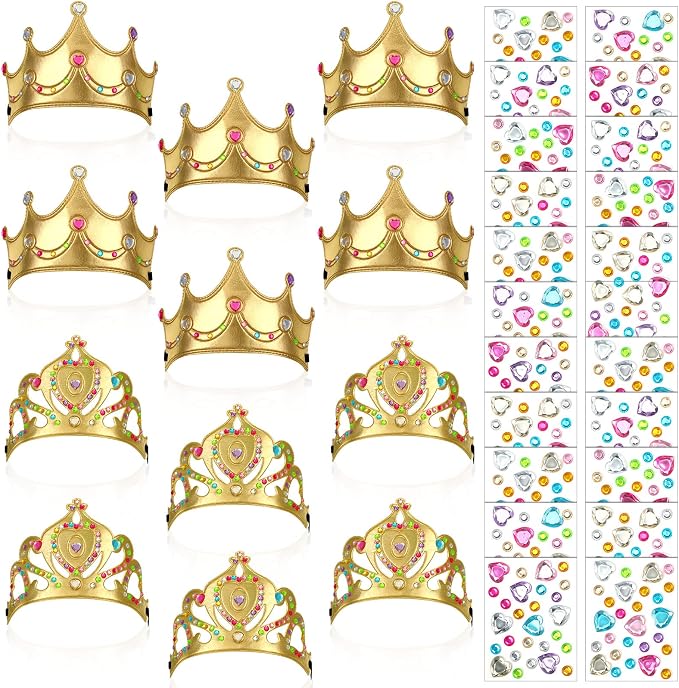 Yaomiao 22 pack DIY Crowns Set Include 12 Pcs Foam Princess Crowns and 10 Pcs Diamond Sticker for Kids