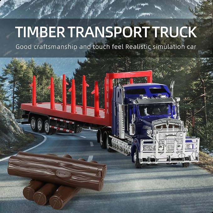 Logging Semi Truck and Trailer Toy, Large 1/50 for Kenworth W900 Diecast Metal Truck Tractor Trailer Transport Series Lumber Gifts for Boys Adult Model Car Collector