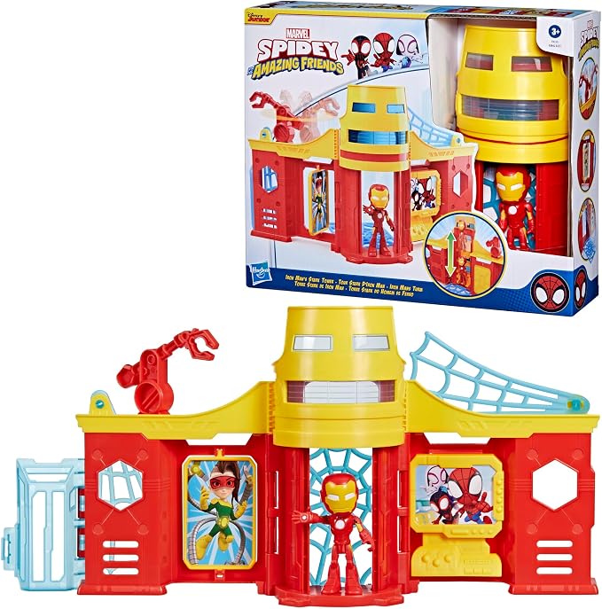 Spidey and his Amazing Friends Stark Tower Playset, Includes 4-Inch Iron Man Action Figure, Marvel Super Hero Toys for Kids 3 and Up
