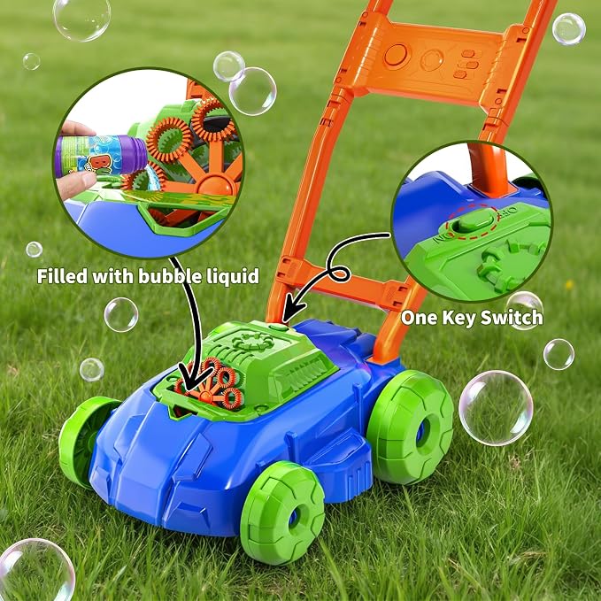 Bubble Lawn Mower for Toddlers 1-3, Automatic Bubble Blowing Machine Pretend Summer Gardening Play Bubble Toys for Age 1 2 3 Year Old Boys Girls Indoor Outdoor Use,Green