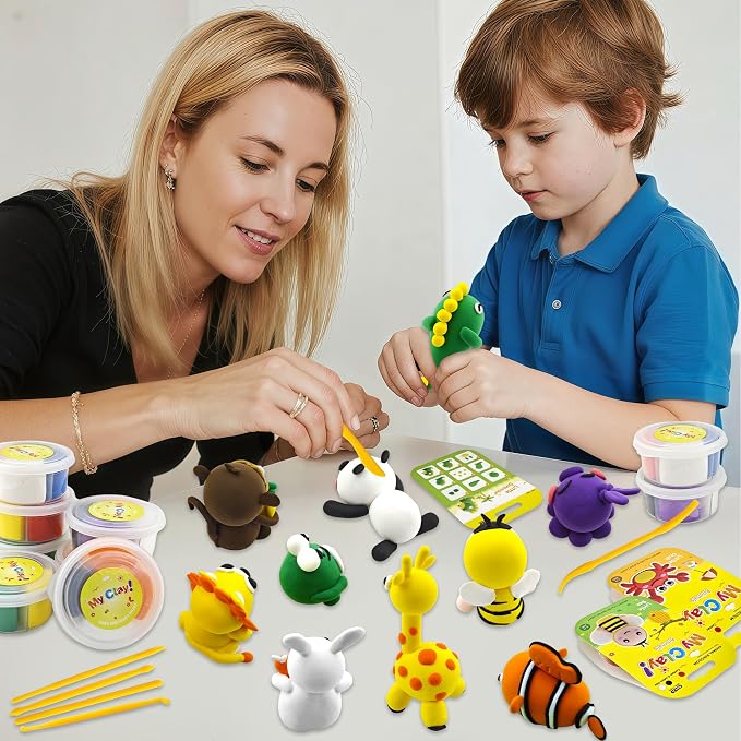 Air Dry Clay for Kids – 12 Animal Modeling Clay Craft Kit with Sculpting Tools and Step-by-Step Tutorials, Non-Toxic Modeling Clay for Ages 6-12, Art Activity Set for Boys Girls