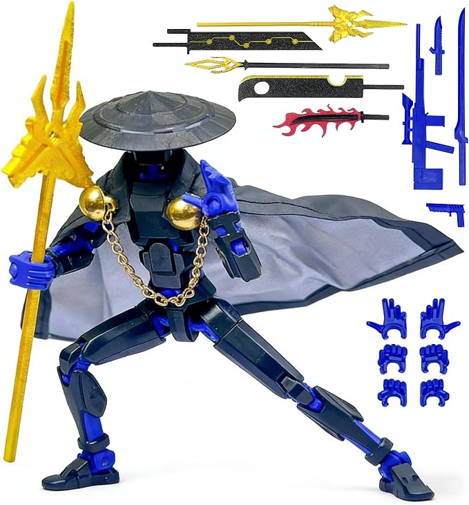 Assembly Completed T13 Action Figures,T 13 Action Figure, Robo 13 3D Printed Action Figure - The Ultimate Hero for Action-Packed Playtime,5.2 Inch (Swordsman-Black Blue)