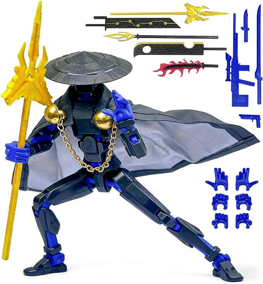 Assembly Completed T13 Action Figures,T 13 Action Figure, Robo 13 3D Printed Action Figure - The Ultimate Hero for Action-Packed Playtime,5.2 Inch (Swordsman-Black Blue)