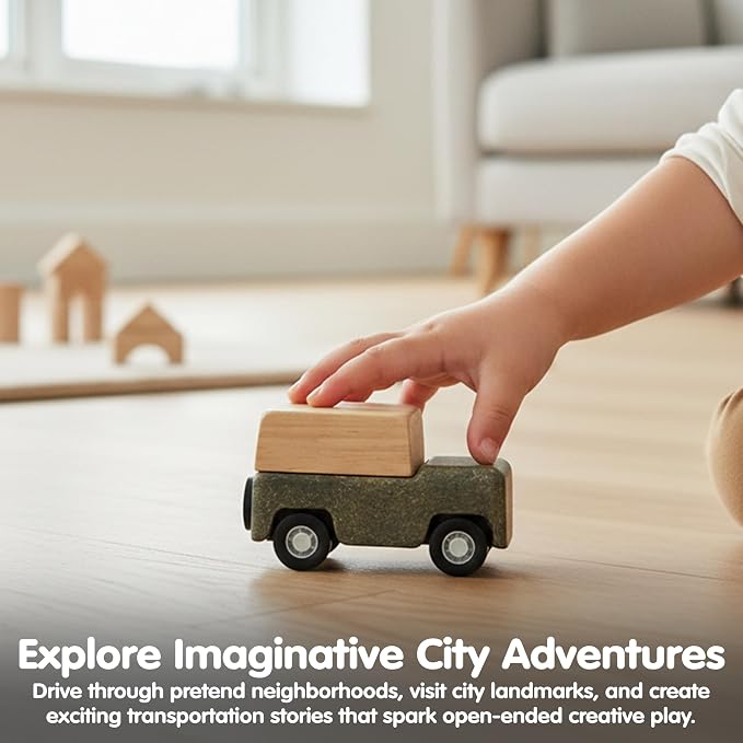 PlanToys® Grey Wagon Wooden Montessori Pull Along Toy | Early Movement, Balance and Practical Life Exploration | Eco Friendly Wagon for Indoor and Outdoor Play