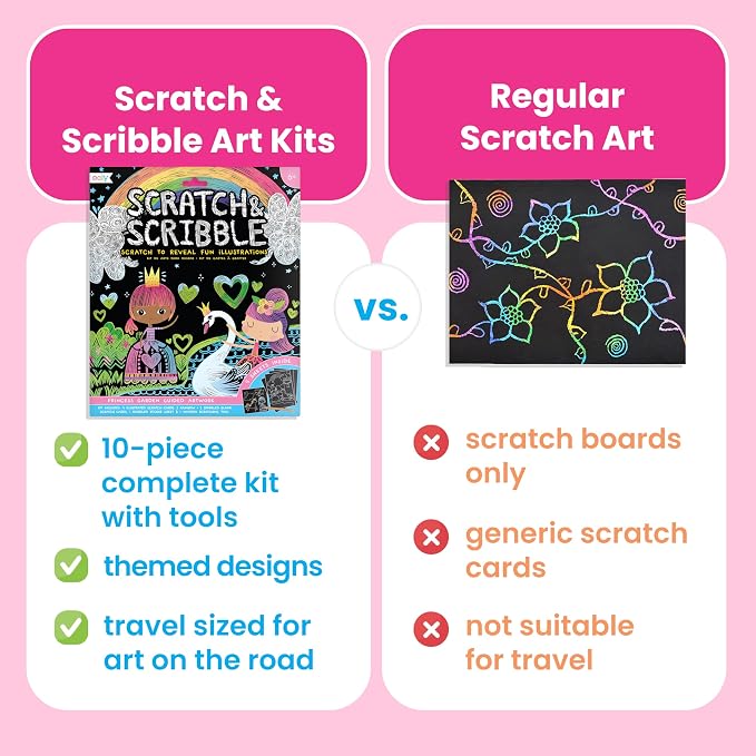 Ooly Scratch & Scribble Travel Crafts for Kids – 1pc Art Kit, Portable Car & Airplane Activity, 8 Scratch Cards + Wooden Stylus + Stickers, Ages 6+ – Colorful Safari