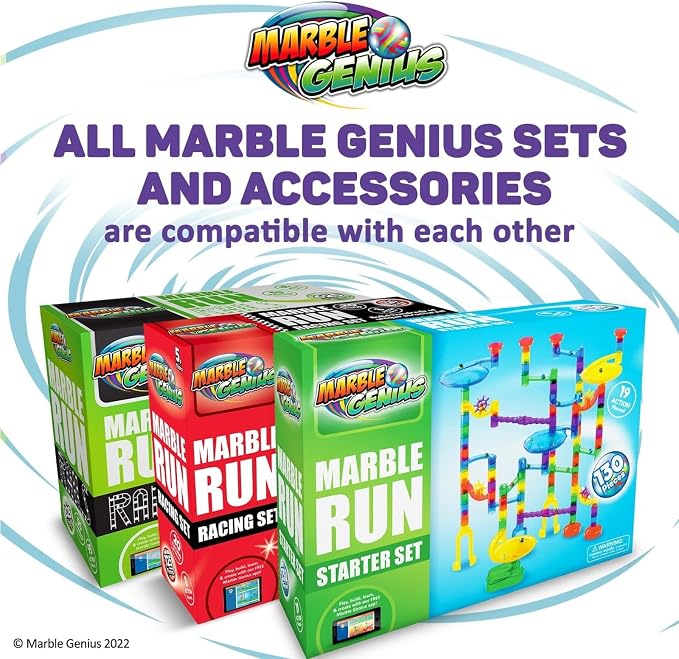 Marble Genius Marble Run Starter Set, STEM Toys & Maze Construction Building - 130 Translucent Track Pieces & Glass Marbles for Family, Kids Toddlers Ages 4-8 - Fun Gifts