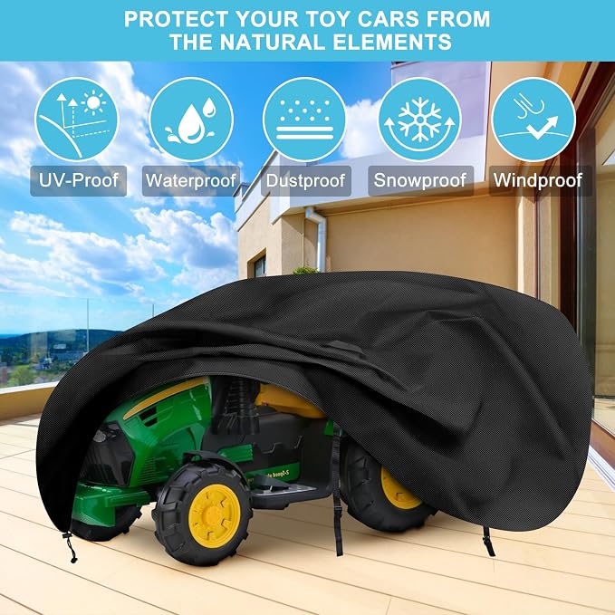 Kids Ride On Toy Tractor Cover, 70" L x 28" W x 26" H Outdoor Waterproof Cover for Kids Electric Tractor with Trailer, Universal and All Weather Protection