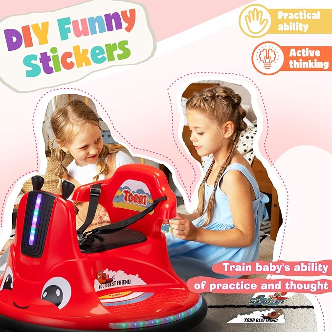 TOBBI Kids Electric Ride On Snail Shape Toy, 12V Battery Powered Toddler Bumper Car with Parent Remote Control/Funny Stickers/360 Degree Spin for Children of Aged 1-6-Red