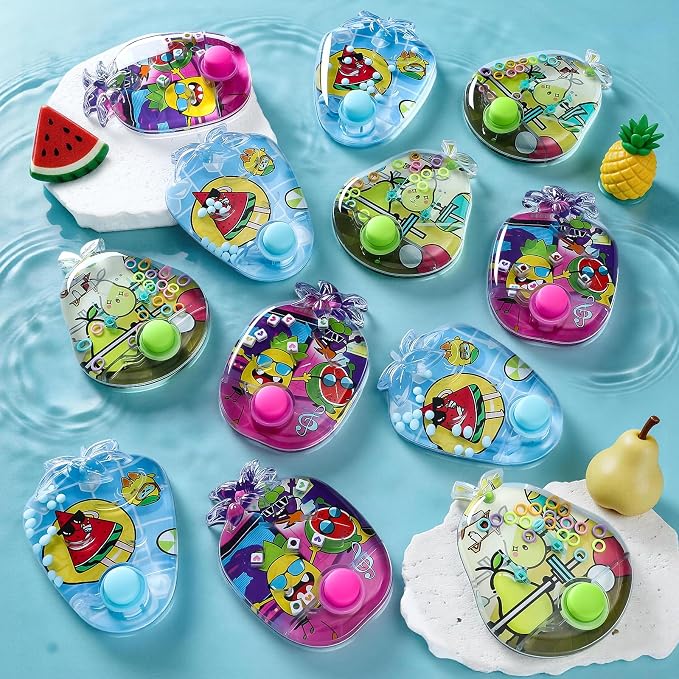 Cleboen 12 Pack Handheld Water Games for Kids, Water Ring Toss Handheld Games Fruit Party Favors Goodie Bag Stuffers Classroom Rewards for Boys Girls, Stress-Relief Car Games Travel Toys for Kids