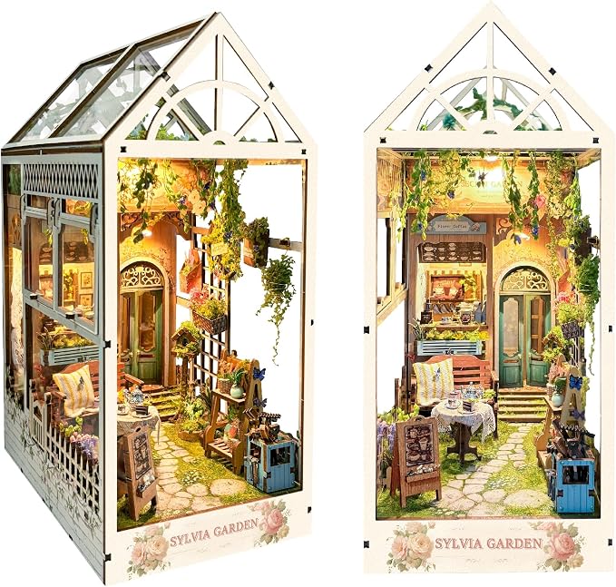 Book Nook with LED Light - 3D Puzzles for Adults, DIY Miniature House Kit, Exquisite Bookshelf Decor, Book Shelf Decor, Perfect, Dollhouse Book Nooks - Sylvia Garden