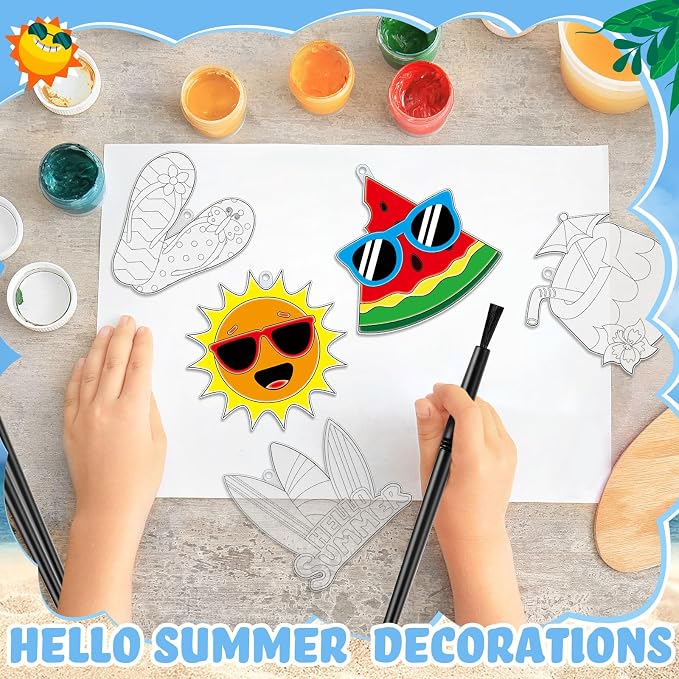 Pasimy 36 Sets Summer Suncatchers Craft Kits Beach Tropical DIY Paint Window Hanging Ornaments Decorations Palm Flip Flops Make Your Own Activities Arts Project Party Favors Gifts for Classroom Home