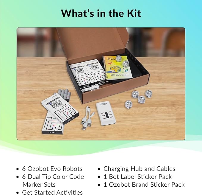 Ozobot Evo Classroom Kit (6 Bots): Professional STEM Education Set for Grades K-12, Includes 18 Robots, Charging Cradle, Color Code Markers, and Access to 700+ Lesson Plans for Teachers and Schools
