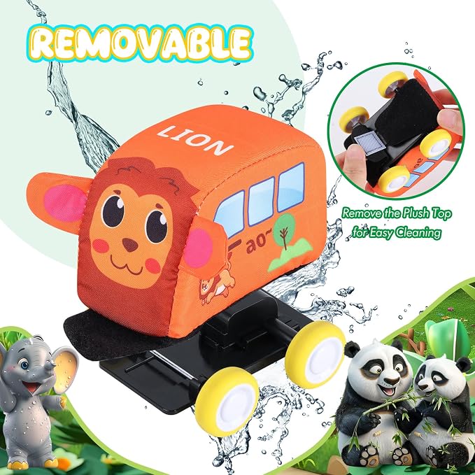 Jetbotell Soft Pull Back Vehicle Set for Toddler Toys Age 1-3 | 4 Cute Animal Cars | Vibrant Animal Designs | Safety & Easy Cleaning | Fine Motor Skills | Simply Pull Back and Release!