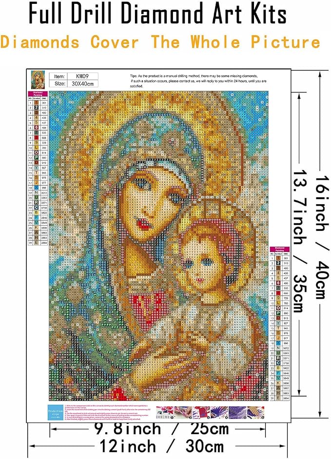 CHWGLFGG 5D Diamond Art Kits for Adults Beginners, 3 Pack Virgin Mary Diamond Painting Kits, DIY Full Round Drill Paint by Diamonds Dot Gem Art for Adults, Home Wall Decor 12x 16 Inch