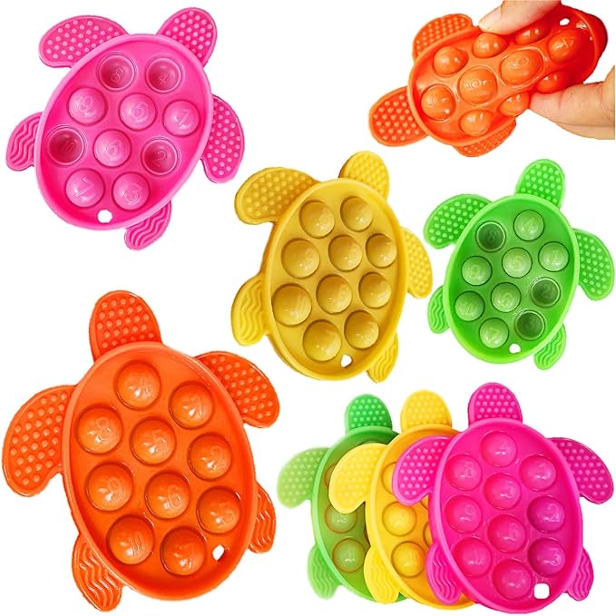 8 Packs Silicone Ocean Sea Turtle Teething Fidgets Pop for Kids,Infants Sensory Animal Shape Chew Toys