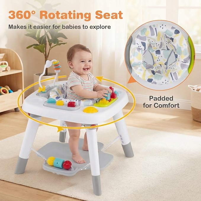 HONEY JOY Baby Bouncer Activity Center, 6-in-1 Infant Jumper & Standing Play Table w/ 360° Rotary Seat, 5 Toys, 3 Adjustable Heights, Music & Sounds, Activity Center for Babies(Gray)