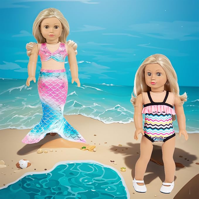 ebuddy 10 Sets 18 inch Doll Clothes and Accessories - Including Mermaid Costume, Stylish Casual Outfit, Swimwear Fit for 18 Inch Dolls (No Doll)