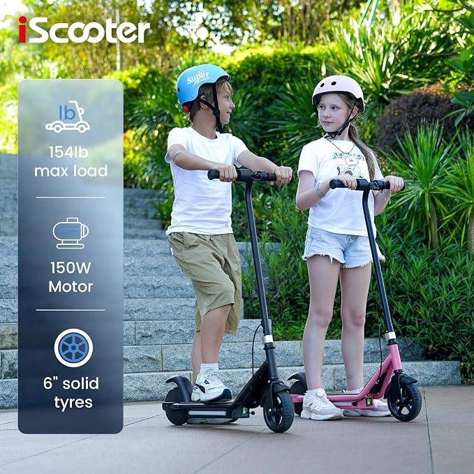 iScooter IK3 Serious Electric Scooter for Kids Aged 6-12, 3/6/10MPH Speed, Dual Brake System, 3 Heights (IK3Pro), Magnetic Charging, Colorful Lights, LED Display, 150W Motor Kids Scooter