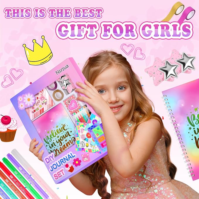 Nsrzua DIY Journal Kit for Girls,Toys for Ages 8-14 and Birthday Gifts for Girls.