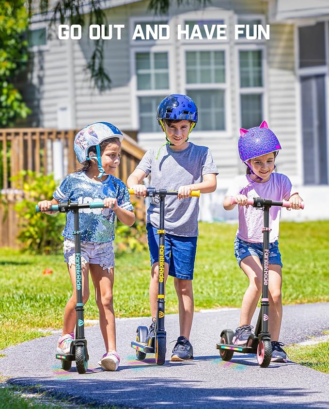 FanttikRide C9 Apex Kids Electric Scooter, Bluetooth Music Speaker, Colorful Light for Kids 8-12, 3.9-5.2 ft, 132 lbs, 5 Miles Range, Up to 40 min Ride Time, 5/8/10 MPH, 3 Adjustable Heights