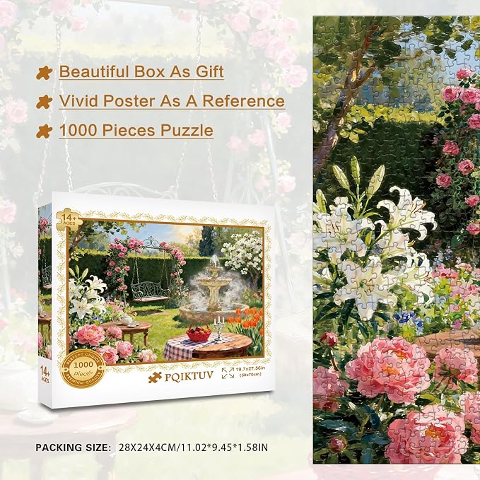 1000 Piece Puzzle for Adults, Oil Painting Garden Jigsaw Puzzles | with Letters on Back Puzzles for Adults, Summer Courtyard Puzzle Gifts for Wall Decor Women Men (27.56x19.7 Inch)