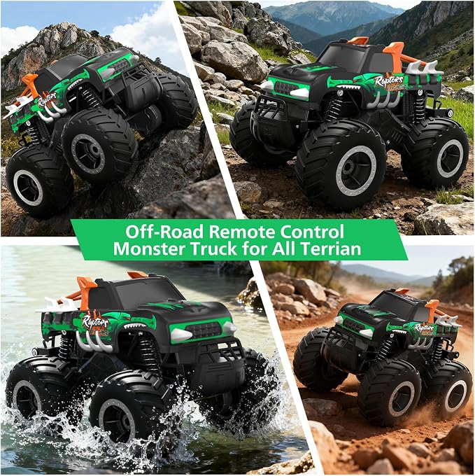 HOMETALL Remote Control Monster Truck Toys - 1:16 Waterproof All Terrain RC Car Fast Remote Control Car with Crashworthy Body, Electric Vehicle Kids Truck Toys for Boys and Girls,Age 6+,Green
