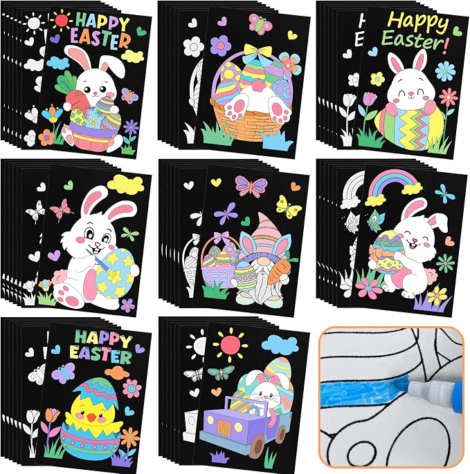 Cinrobiye 48 Pcs Easter Velvet Coloring Posters Fuzzy Spring Coloring Pages Bulk Felt Art Craft Activity for Adults Teenagers All Ages Classroom Assisted Living Holiday Art&Craft Projects Activity