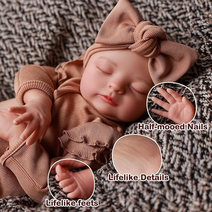 ADFO 20 Inches Realistic Reborn Baby Dolls Girl for Kids Ages 3+ | Soft Vinyl Real Life Reborn Baby Dolls, Lifelike Details, Includes Feeding Accessories