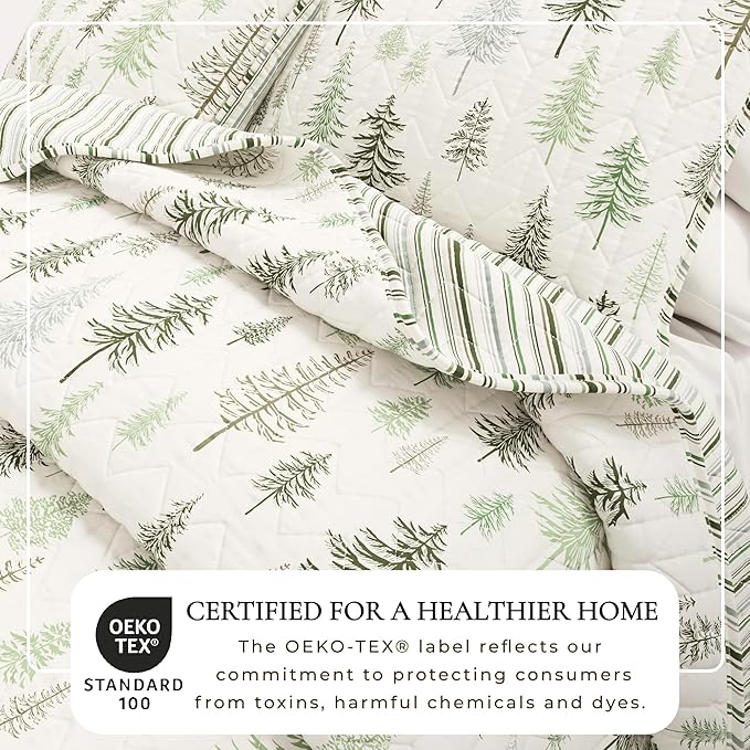 Great Bay Home Lodge Quilt Set - 3-Piece Full/Queen Size Rustic Bedding Set - Lightweight, All-Season, Reversible Bedspread (Lodge Trees)