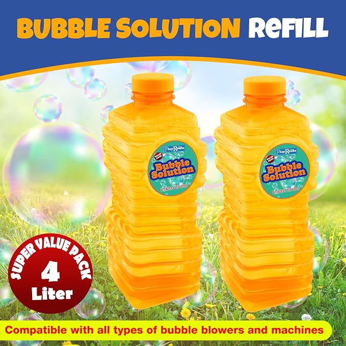 PlayRoute Bubble Solution | Bubbles Refill Solution 4L/136oz. | 2-Pack Ready to Use Solution for Bubble Machines & Other Bubble Blower Toys for Toddlers & Kids | Easy Grip Bulk Bottle