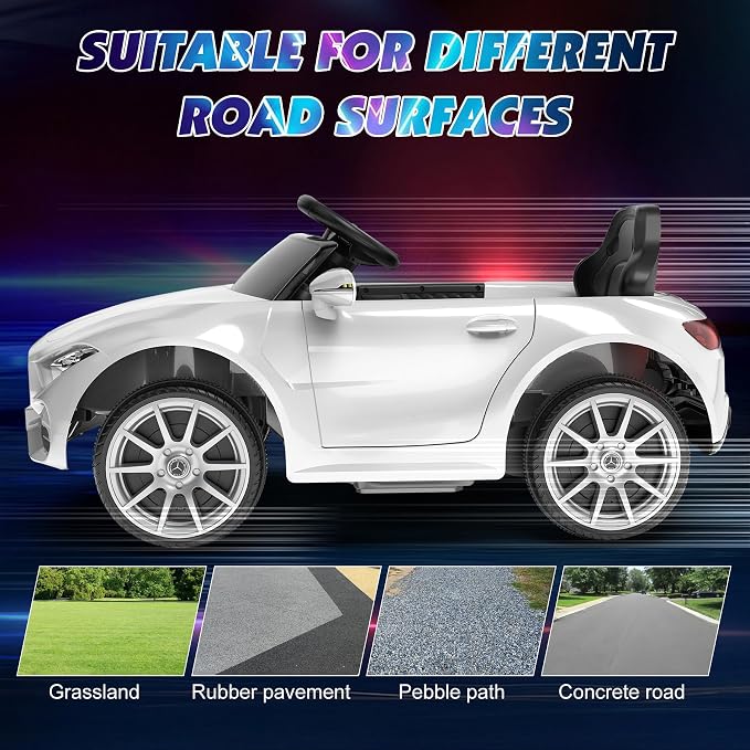 Battery Powered Electric Car Ride On Vehicle Double Doors, Safety Belt,LED Light (SC-White)