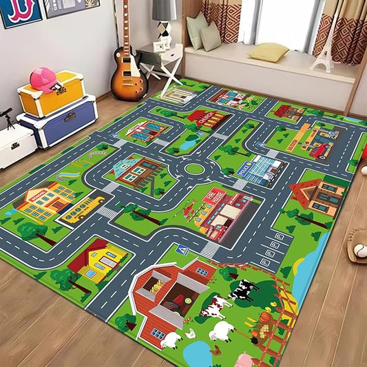 Kids Car Playmat, Kids Rug for Playroom Car Mat Town City Road Traffic Rugs, Play Mat for Floor, Extra Large Boys Kid Car Track Play Rug (Style Four, 78.7X 59 INCH)