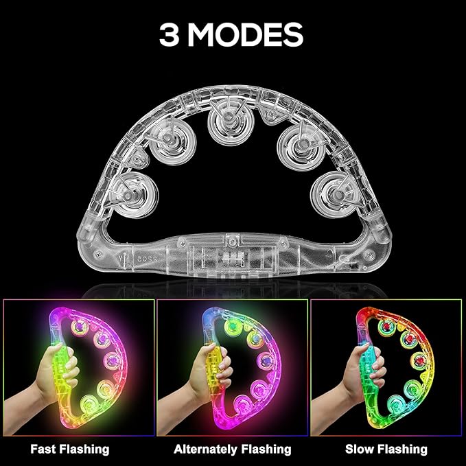Light Up Tambourines for Adults, Sensory Toys for Kids with Autism，Musical gifts and Karaoke toys for special needs kids, Fun Neon Glow for Birthdays & Concerts (1 PCS)